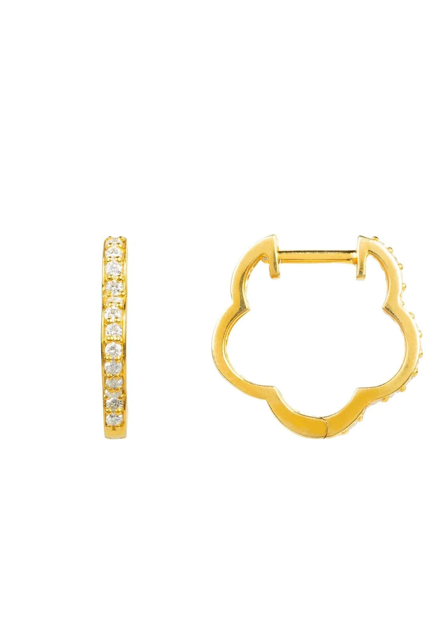 Latelita Diamond Flower Clover Huggie Hoop Earrings Gold 1 Latelita Diamond Flower Clover Huggie Hoop Earrings Gold