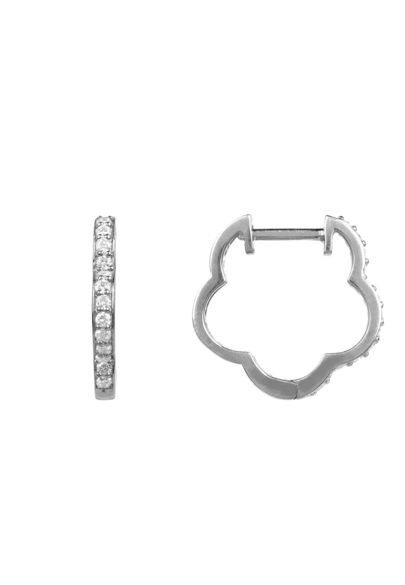 Latelita Diamond Flower Clover Huggie Hoop Earrings Silver 1 Latelita Diamond Flower Clover Huggie Hoop Earrings Silver