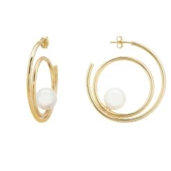 Latelita Double Hoop Pearl Earrings Gold