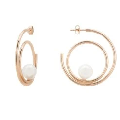 Latelita Double Hoop Pearl Earrings Rosegold