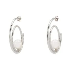 Latelita Double Hoop Pearl Earrings Silver 6 Latelita Double Hoop Pearl Earrings Silver -Ornavique Sales double hoop pearl earrings silver 540705