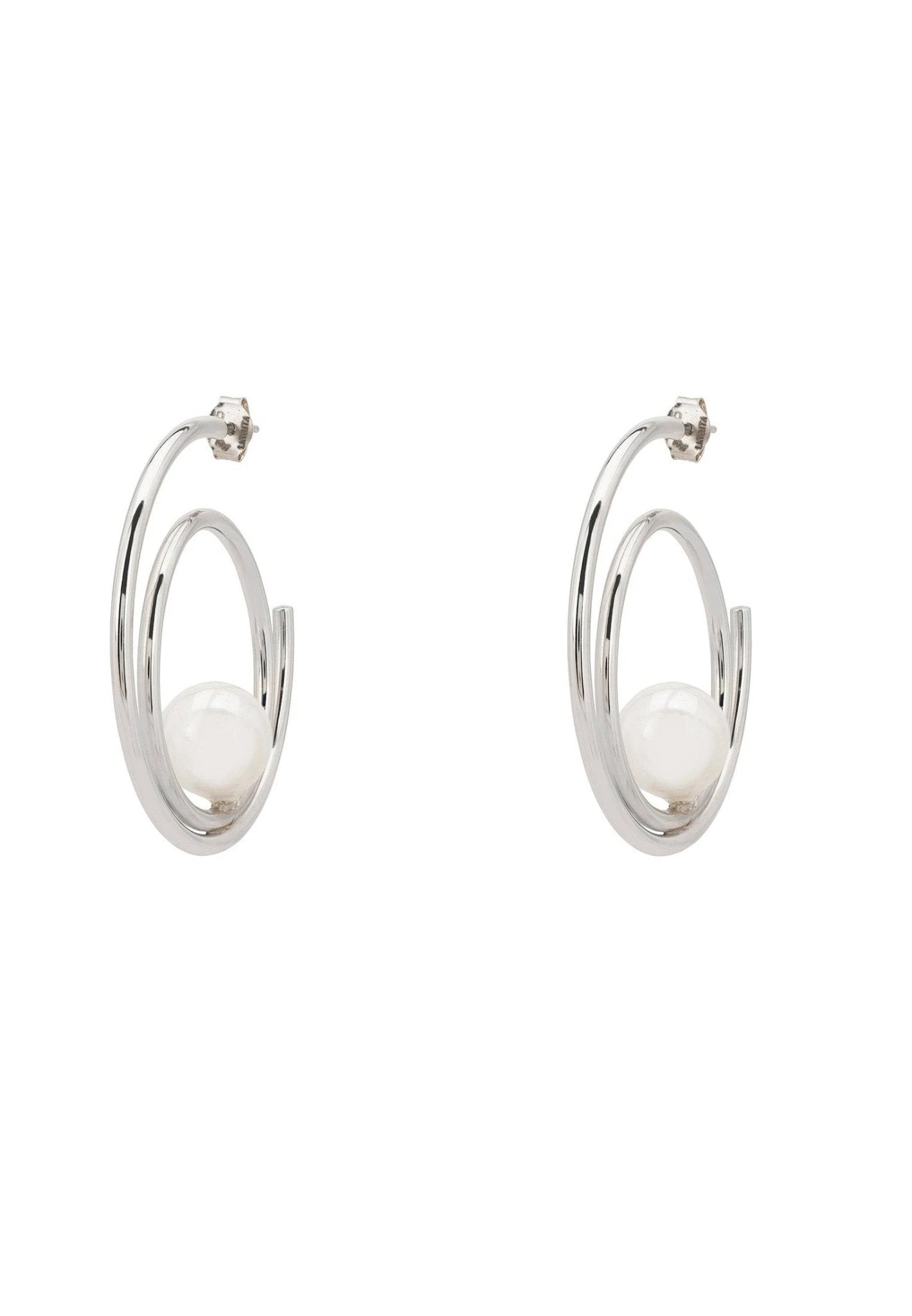 Latelita Double Hoop Pearl Earrings Silver 3 Latelita Double Hoop Pearl Earrings Silver - Image 3