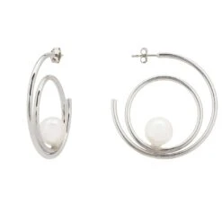 Latelita Double Hoop Pearl Earrings Silver