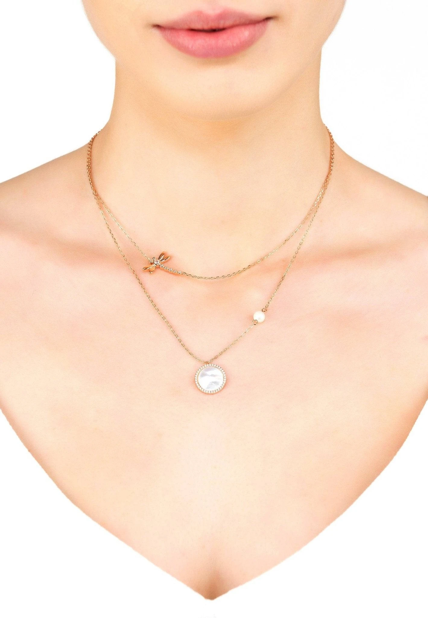 Latelita Dragon Fly Mother Of Pearl Layered Necklace Rosegold 2 Latelita Dragon Fly Mother Of Pearl Layered Necklace Rosegold - Image 2