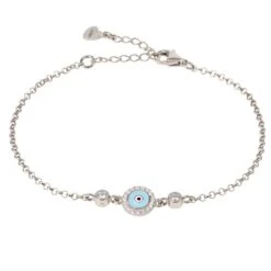 Latelita Evil Eye Enamel Light Blue Bracelet Silver
