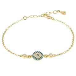 Latelita Evil Eye Turquoise Blue Gemstone Bracelet Gold