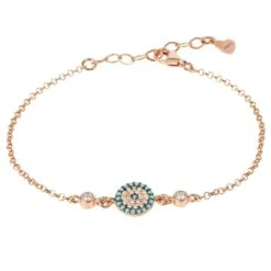 Latelita Evil Eye Turquoise Blue Gemstone Bracelet Rosegold