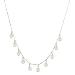 Latelita Florence Round Gemstone Necklace Silver Rose Quartz
