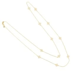 Latelita Flower Clover Long Chain White Quartz Necklace Gold