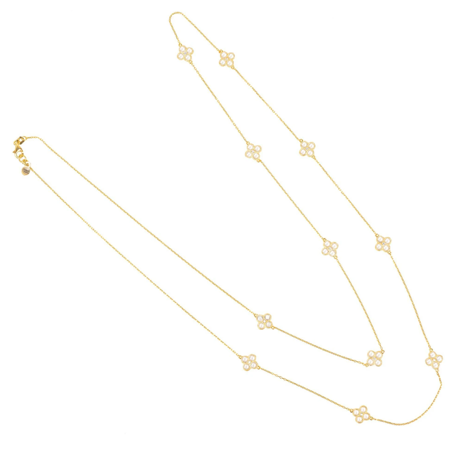 Latelita Flower Clover Long Chain White Quartz Necklace Gold 1 Latelita Flower Clover Long Chain White Quartz Necklace Gold
