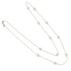 Latelita Flower Clover Long Chain White Quartz Necklace Rosegold