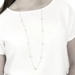 Latelita Flower Clover Long Chain White Quartz Necklace Silver -Ornavique Sales flower clover long chain white quartz necklace silver 137295