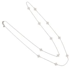Latelita Flower Clover Long Chain White Quartz Necklace Silver