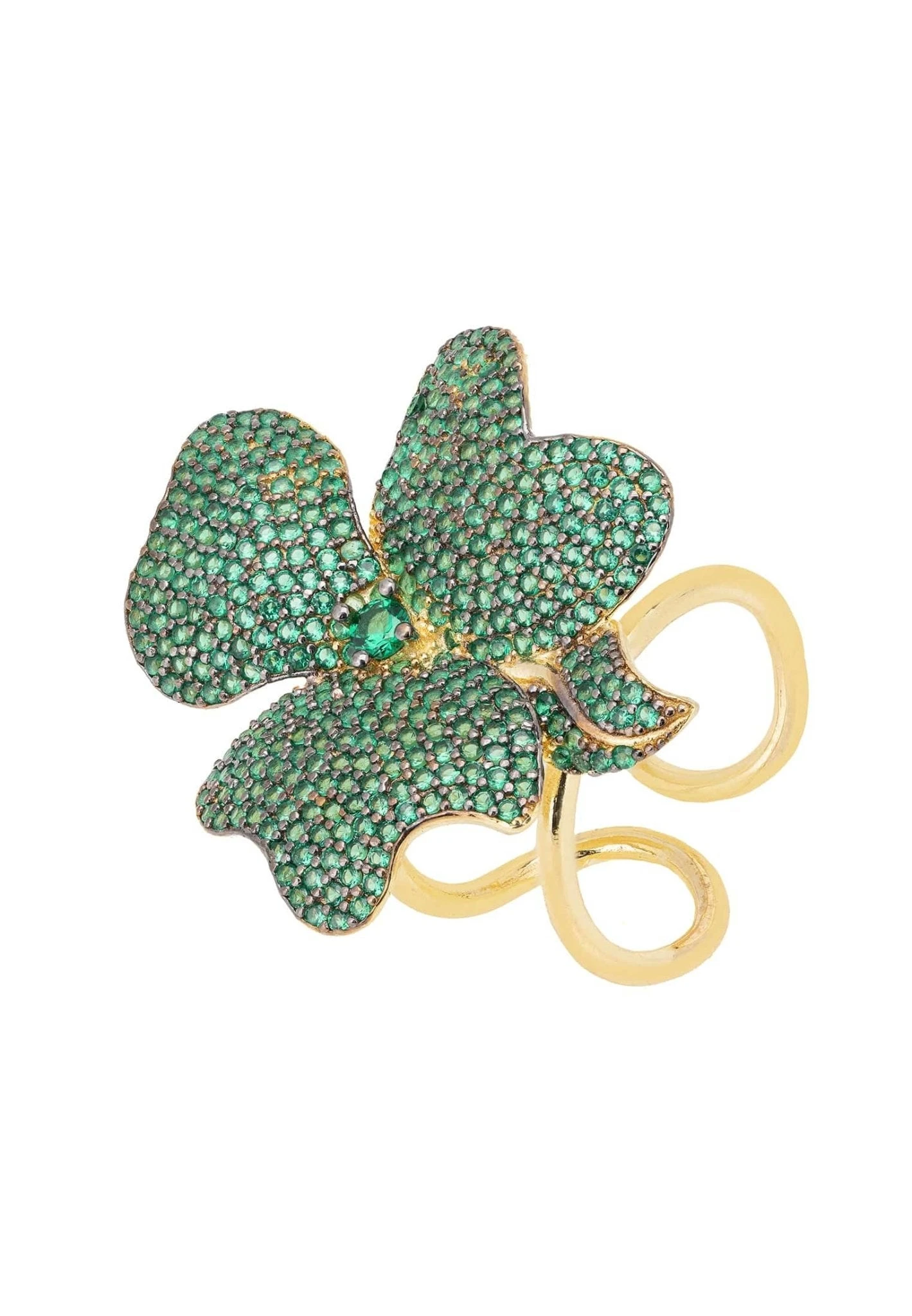 Latelita Flower Cocktail Ring Gold Emerald Green 1 Latelita Flower Cocktail Ring Gold Emerald Green