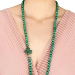 Latelita Flower Malachite Green Gemstone Long Necklace Gold -Ornavique Sales flower emerald gemstone long necklace gold 210425