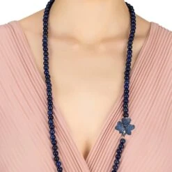 Latelita Flower Lapis Lazuli Gemstone Long Necklace Gold -Ornavique Sales flower lapis lazuli gemstone long necklace gold 538877