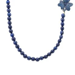 Latelita Flower Lapis Lazuli Gemstone Long Necklace Gold