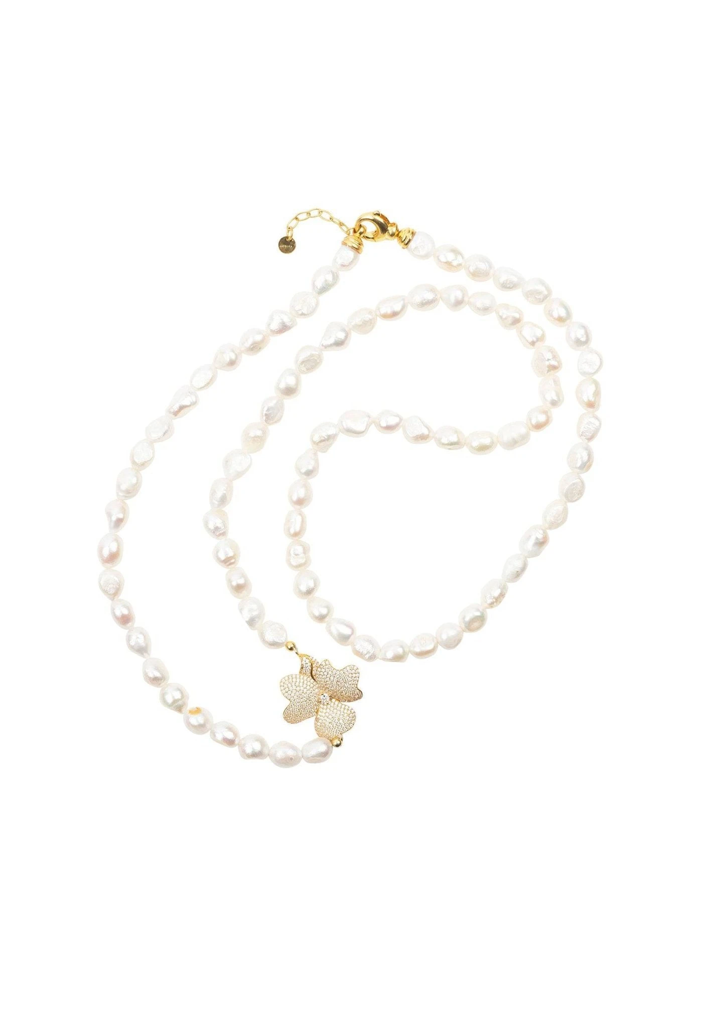 Latelita Flower Pearl Gemstone Long Necklace White Cz Gold 4 Latelita Flower Pearl Gemstone Long Necklace White Cz Gold - Image 4
