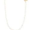 Latelita Flower Pearl Gemstone Long Necklace White Cz Gold