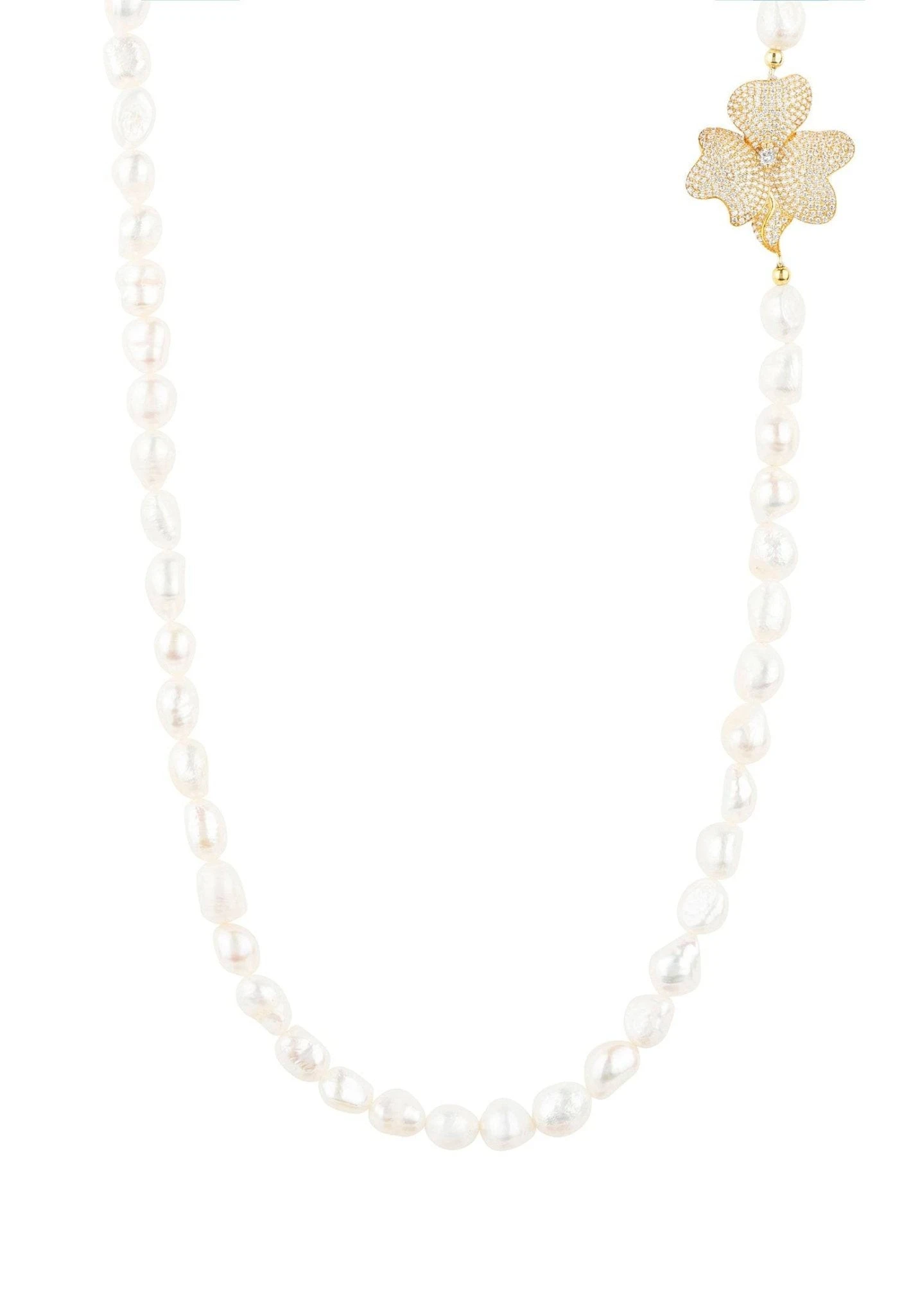 Latelita Flower Pearl Gemstone Long Necklace White Cz Gold 1 Latelita Flower Pearl Gemstone Long Necklace White Cz Gold