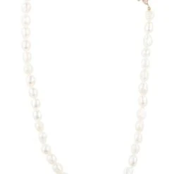 Latelita Flower Pearl Gemstone Long Necklace White Cz Rosegold