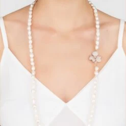 Latelita Flower Pearl Gemstone Long Necklace White Cz Rosegold -Ornavique Sales flower pearl gemstone long necklace white cz rosegold 902818
