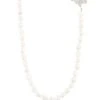 Latelita Flower Pearl Gemstone Long Necklace White Cz Silver