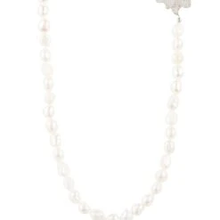 Latelita Flower Pearl Gemstone Long Necklace White Cz Silver