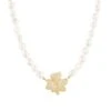 Latelita Flower Pearl Mid Length Necklace White Cz Gold