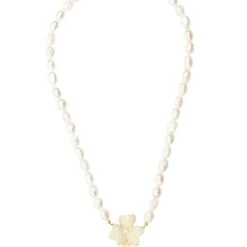 Latelita Flower Pearl Mid Length Necklace White Cz Gold -Ornavique Sales flower pearl mid length necklace white cz gold 763026