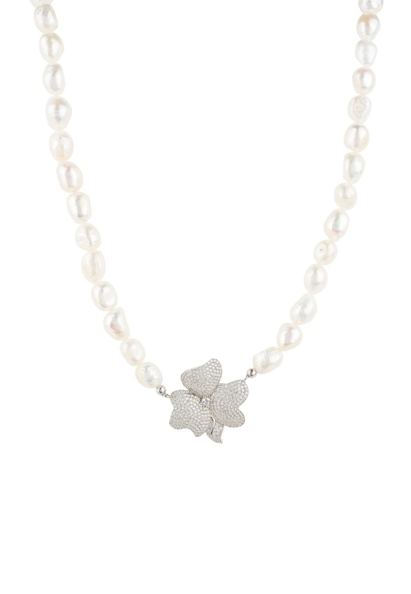Latelita Flower Pearl Mid Length Necklace White Cz Silver 1 Latelita Flower Pearl Mid Length Necklace White Cz Silver