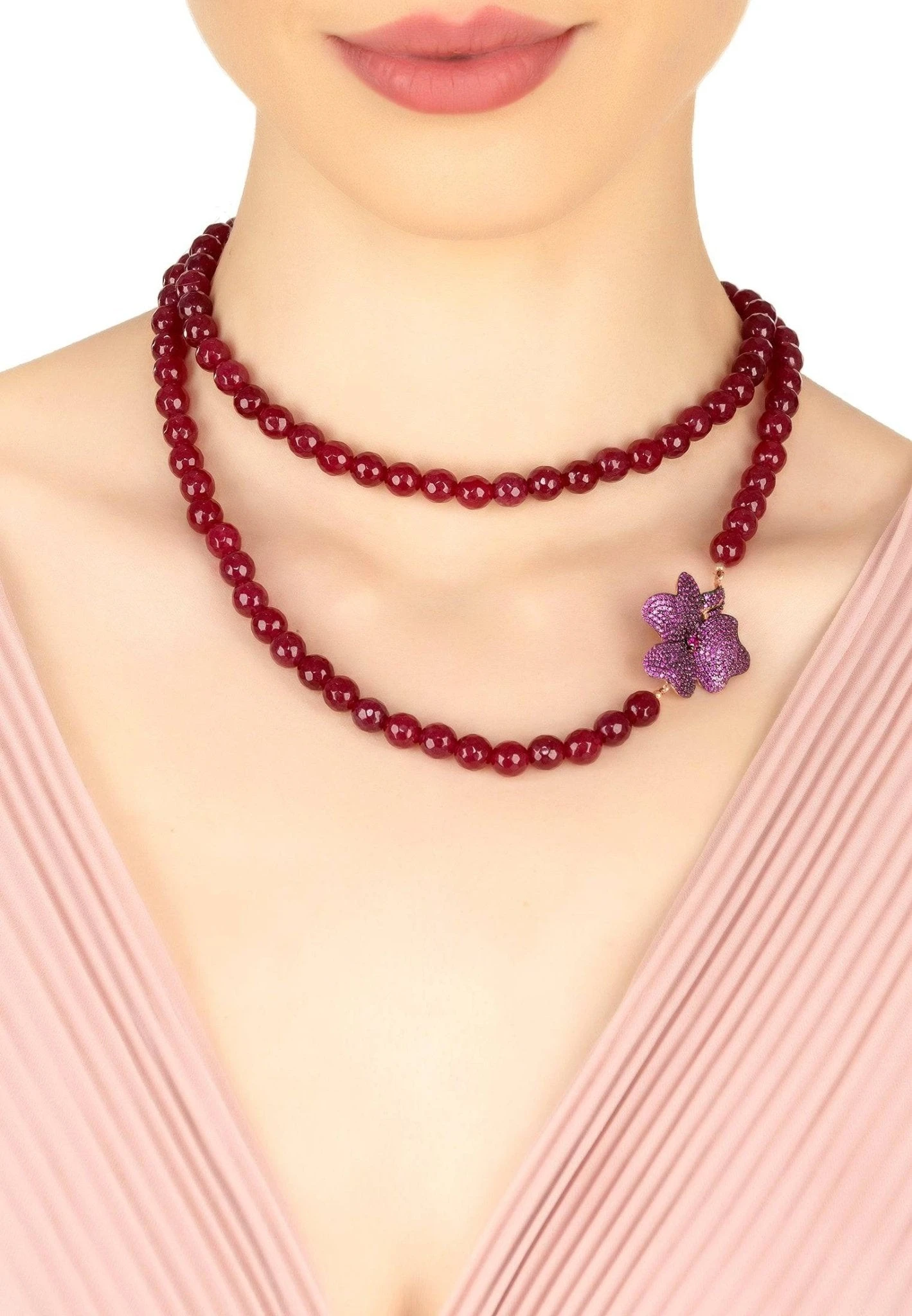 Latelita Flower Ruby Gemstone Long Necklace Rosegold 2 Latelita Flower Ruby Gemstone Long Necklace Rosegold - Image 2