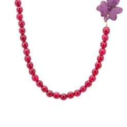Latelita Flower Ruby Gemstone Long Necklace Rosegold