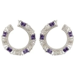 Latelita Freya Baguette Hoop Earrings Silver Amethyst