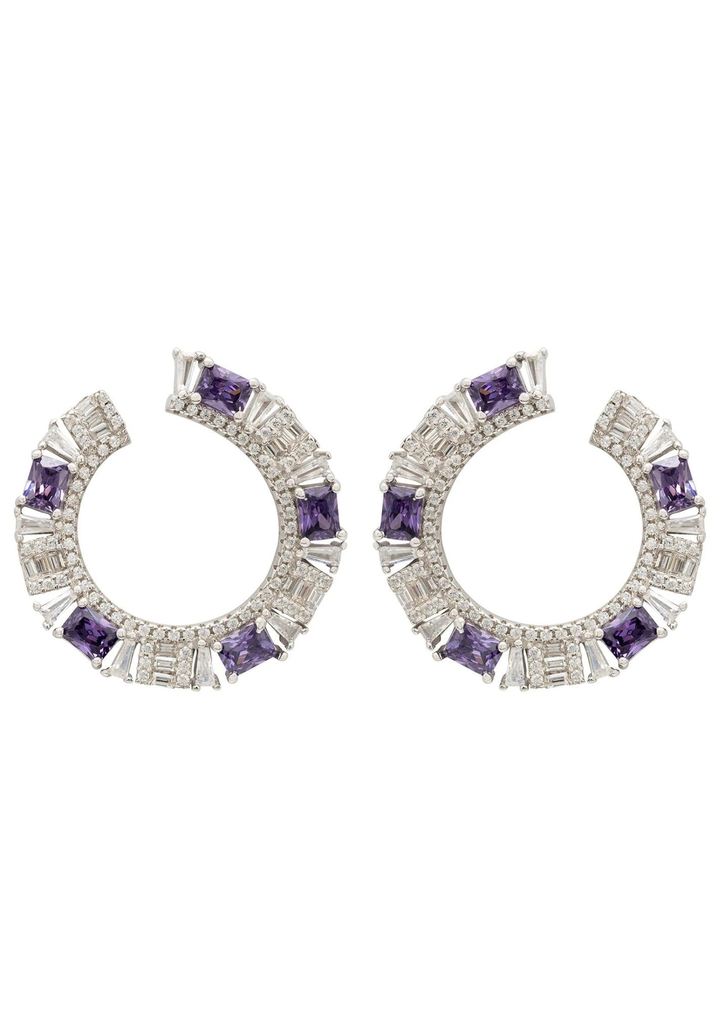 Latelita Freya Baguette Hoop Earrings Silver Amethyst 1 Latelita Freya Baguette Hoop Earrings Silver Amethyst