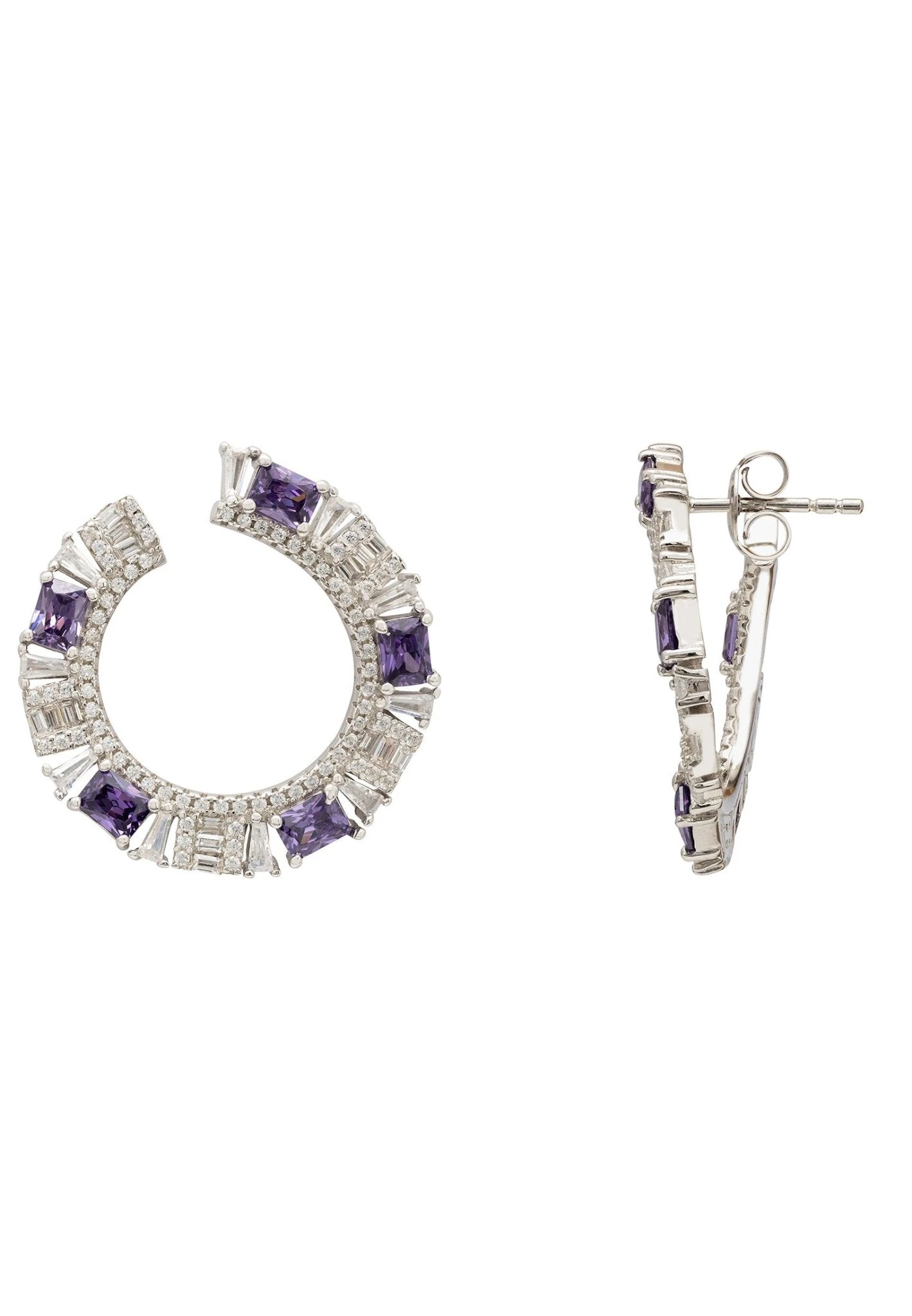 Latelita Freya Baguette Hoop Earrings Silver Amethyst 3 Latelita Freya Baguette Hoop Earrings Silver Amethyst - Image 3
