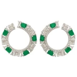Latelita Freya Baguette Hoop Earrings Silver Emerald