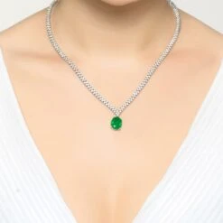 Latelita Garbo Oval Gemstone Tennis Necklace Emerald Silver -Ornavique Sales garbo oval gemstone tennis necklace emerald silver 299700