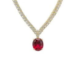 Latelita Garbo Oval Gemstone Tennis Necklace Ruby Gold
