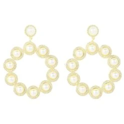 Latelita Gatsby Pearl Gemstone Statement Earrings Gold