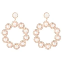 Latelita Gatsby Pearl Gemstone Statement Earrings Rosegold
