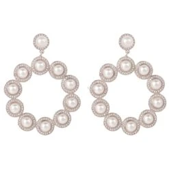 Latelita Gatsby Pearl Gemstone Statement Earrings Silver