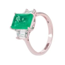 Latelita Georgina Gemstone Cocktail Ring Silver Colombian Emerald