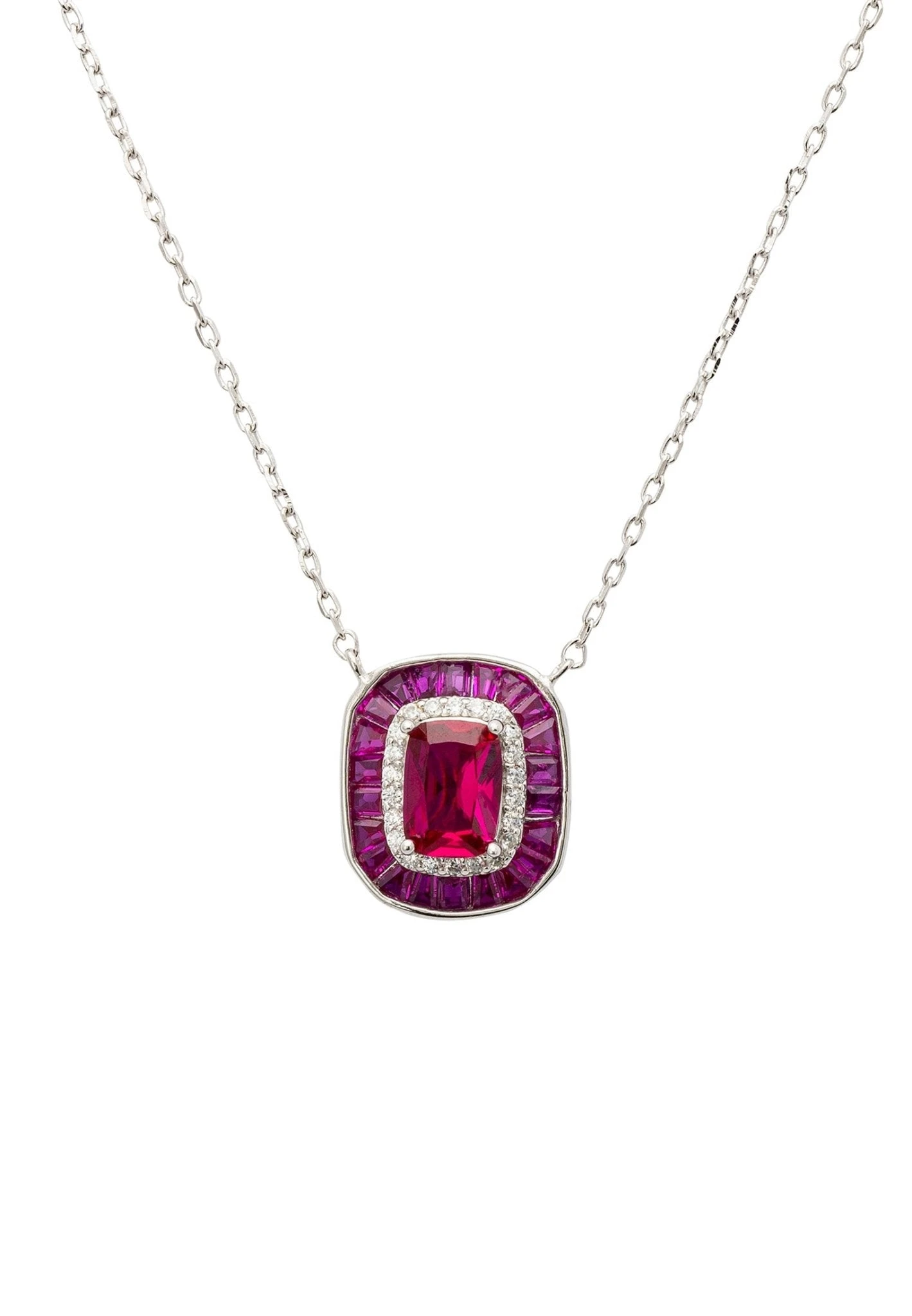 Latelita Great Gatsby Pendant Necklace Ruby Silver