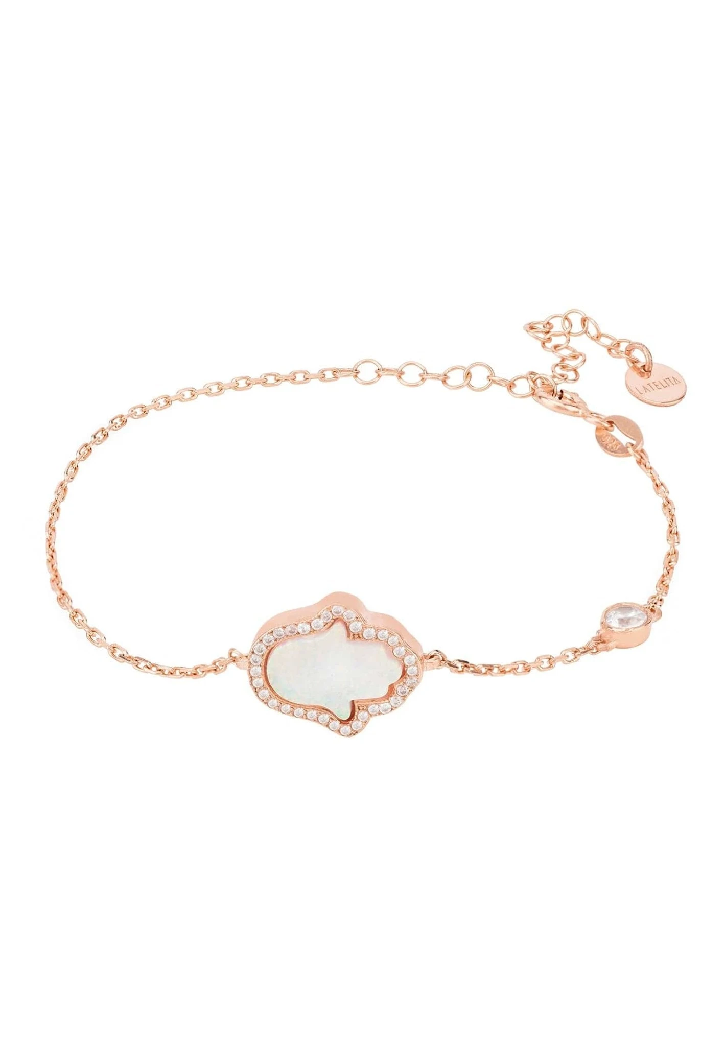 Latelita Hamsa Opalite White Bracelet Rosegold 1 Latelita Hamsa Opalite White Bracelet Rosegold
