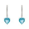 Latelita Heart Huggie Hoop Earrings Silver Blue Topaz