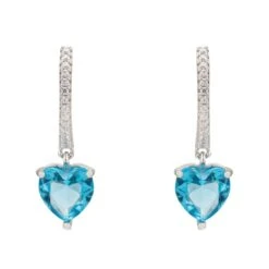 Latelita Heart Huggie Hoop Earrings Silver Blue Topaz