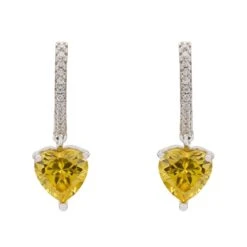 Latelita Heart Huggie Hoop Earrings Silver Citrine