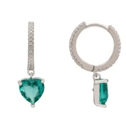 Latelita Heart Huggie Hoop Earrings Silver Petrol Tourmaline -Ornavique Sales heart huggie hoop earrings silver petrol tourmaline 297519