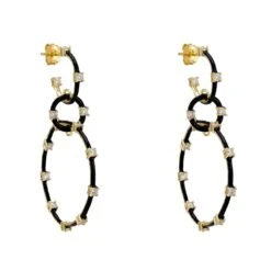 Latelita Helix Black Enamel Hoop Earrings Gold
